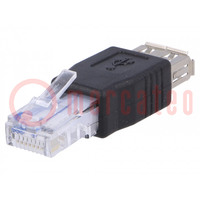 Transition: adapter; USB 2.0; black; RJ45 plug,USB A socket