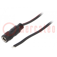 Cable; 2x0.5mm2; wires,DC 5,5/2,1 socket; straight; black; 0.8m