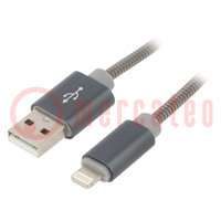 Kabel; USB 2.0; Apple Lightning-Stecker,USB A-Stecker; 1m; grau