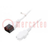 Kabel; IEC C13 vrouwelijk,IEC C14 mannelijk; PVC; 1m; wit; 10A