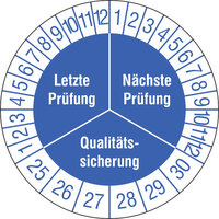 Prüfplaketten - Qualitätssicherung, 15 Stück/Bogen, selbstklebend, 3 cm Version: 25-30 - Prüfplakette Qualitätssicherung 25-30