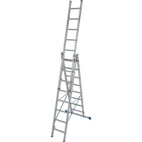 Vielzweck-Leiter (Alu), dreiteilig, Arbeitshöhe 6,3 m,Länge einteilig 2,4 m, dreit. 5,2 m, 14,4 kg