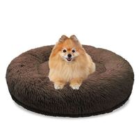 BLUZELLE Orthopedic Dog Bed for Small Dogs & Cats, 24" Donut Dog Bed Memory Foam Washable, Round Plush Dog Pillow Fluffy Cat Bed Cat Pillow, Calming Pet Mat No-Skid Coffee