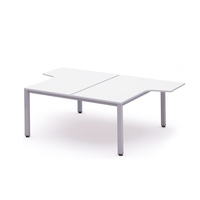 MESA DE OFICINA DOBLE (2 PUESTOS) SERIE EXECUTIVE CON FORMA DE L 180x163x240 ALUMINIO / BLANCO