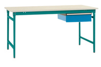 Beistelltisch BASIS stationär mit Melamin-Tischplatte in Wasserblau RAL 5021, BxTxH: 1500 x 600 x 780 mm | BBK3051.5021