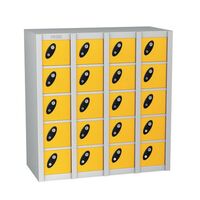 Probe locker for personal effects with 20 compartments and yellow doors