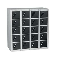 Probe locker for personal effects with 20 compartments and black doors
