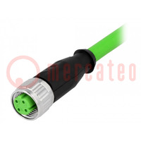 Connector: M12; plug; PIN: 4; female; D code-Ethernet; 1m; straight