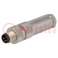 Connector: M8; male; PIN: 4; for cable; plug; 3A; IP67; 30V