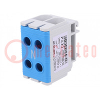 Splice terminal: rail; 50mm2; ways: 1; terminals: 4; blue; polyamide