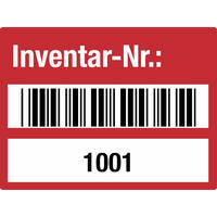 SafetyMarking Etik. Inventar-Nr. Barcode und 1001 - 2000 4 x 3 cm, Rolle, VOID Version: 03 - rot