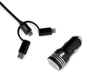 SUBBLIM Cargador Coche 2xUSB Dual Car Charger Alum 2.4A + Cable 3 in 1 Black