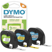 DYMO Zestaw startowy LetraTag z oryginalnymi etykietami papierowymi, plastikowymi i metalicznymi | Rolki 12 mm x 4 m | Samoprzylepne | 3 rolki | do drukarek etykiet LetraTag,