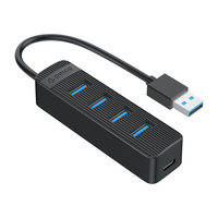 Orico USB-A Hub - 4x USB-A - Extra USB-C poort voor Voeding - USB 3.2 Gen 1 - 0,15 meter - Zwart