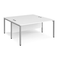 Maestro 25 back to back straight desks 1600mm x 1600mm - silver bench leg frame, white top