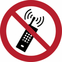 Sicherheitskennzeichnung - Eingeschaltete Mobiltelefone verboten, Rot/Schwarz