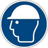 Gebotszeichen "Kopfschutz benutzen" [M014], Kunststoff (1 mm), 200 mm, ASR A1.3 / ISO 7010
