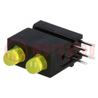 LED; in housing; yellow; 3mm; No.of diodes: 2; 20mA; 60°; 1.2÷4mcd