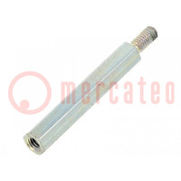 Screwed spacer sleeve; 25mm; Int.thread: M2,5; Ext.thread: M2,5