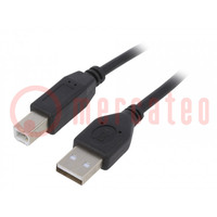 Kábel; USB 2.0; USB A dugó,USB B dugó; aranyozott; 1,8m; fekete