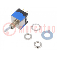 Switch: toggle; Pos: 2; DPDT; ON-ON; 0.1A/48VAC; 0.1A/48VDC; 10.5mm