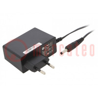 Power supply: switching; mains,plug; 12VDC; 2A; 24W; Plug: EU; 86.2%