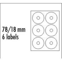 Logo etykiety na CD 78/18mm, A4, matowe, białe, 6 etykiety, 140g/m2, pakowane po 10 szt., do drukarek atramentowych i laserowych