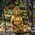 Relaxdays Buddha Figur Garten, wetterfest & frostsicher, Gartenbuddha sitzend, Gartenfigur HBT 30 x 18,5 x 12,5 cm, gold