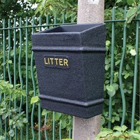 GFC Post Mountable Open Top Litter Bin - 35 Litre Capacity-Textured Finish painted in Black