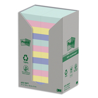 POST-IT® Notes Post-it Recyclées Nature. 38 x 51 mm. 16 blocs, 100 F. Ass : vert, rose, bleu, jaune.