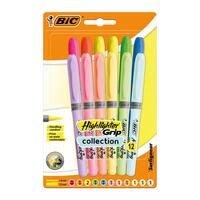 Bic Grip Highlighter Pen Chisel Tip 1.6-3.3mm Line Assorted Pastel Colo(Pack 12)