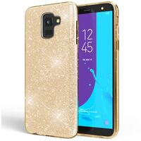 NALIA Custodia compatibile con Samsung Galaxy J6, Clear Glitter Copertura in Silicone Protezione Sottile Telefono Cellulare, Slim Gel Cover Case Protettiva Scintillio Bumper Gol...