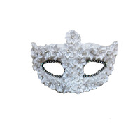 masque loup à  ornements petites fleurs et strass blanc