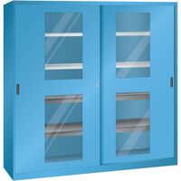 Sliding door cupboard with vision panel doors