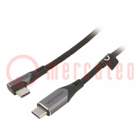 Cable; USB 2.0; USB C enchufe,USB C conector angular; 1m; negro