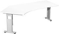 Oxford-Freiformtisch 135°, links zweiseitig verkürzt, Weiß-Dekor mit C-Fuß in Alusilber HxBxT 680 - 820 x 2166 x 800 mm | GF1359-02