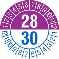 Prüfplakette 2- Jahresplakette mit 2-stelliger Jahreszahl in Jahresfarben, 3cm Version: 28-30 - 2-Jahresplakette 28-30