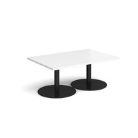 Monza rectangular coffee table with flat round black bases 1200mm x 800mm - whit