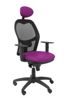 Silla Operativa de oficina Jorquera malla negra asiento similpiel morado con cabecero fijo