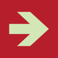 Wandschild - Richtungspfeil, gerade, Rot, 20 x 20 cm, Sicherheitsglas, Xtra-Glo