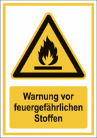 Kombischild - Warnung vor feuergefährlichen Stoffen, Gelb/Schwarz, Folie