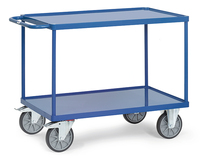 fetra® Tischwagen mit Stahlblechwannen, 2 Ladeflächen 1200 x 800 mm, öldicht, Rand 10 mm, 600 kg Tragkraft