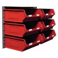 Wall mounted louvre panel and small parts bin kits 6 bins, choice of colour