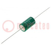 Battery: lithium; 3V; 1/2AA,1/2R6; 950mAh; non-rechargeable; axial