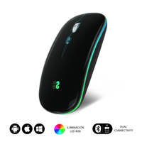 SUBBLIM Ratón Inalámbrico Bluetooth + RF RGB LED Dual Flat Mouse Black