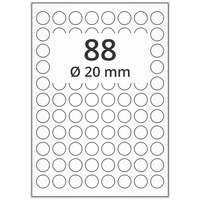 352 Klebe Etiketten Markierungspunkte RUND 20 mm x 20 mm A4 Bogen bedruckbar 