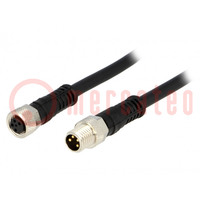 Cable: for sensors/automation; M8-M8; male; female; PIN: 4; plug