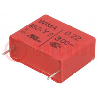 Capacitor: polypropylene; Y2; 220nF; 11x21x26.5mm; THT; ±10%