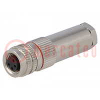 Connector: M8; female; PIN: 4; for cable; plug; 3A; IP67; 30V