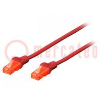 Patch cord; U/UTP; 5e; sodrat; CCA; PVC; piros; 3m; 26AWG